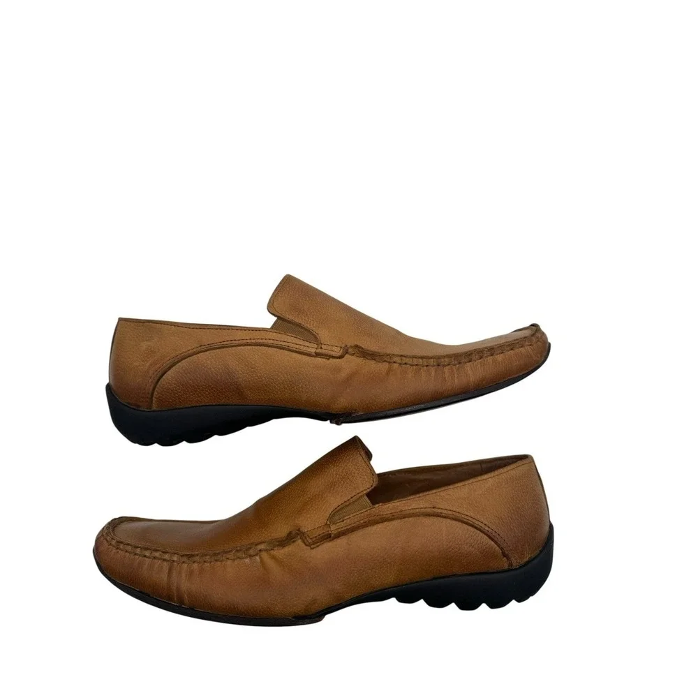 Spatarella Made In Italy Tan Pebbled Leather Driver Loafers Square Toe Mens‎